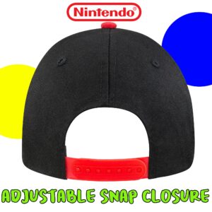 Nintendo Super Mario Men's Baseball Cap Hat - Adjustable Snap Closure - 100% Cotton Red-Black Adult Size