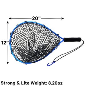 UFISH Fishing Net for Freshwater and Saltwater Fishing, Fish Landing Net with Rubber Mesh for Catfish, Fly, Kayak, Bass, Steelhead, Trout Fishing, Fish Net with Non-Slip Handle for Safe Fishing (Blue)