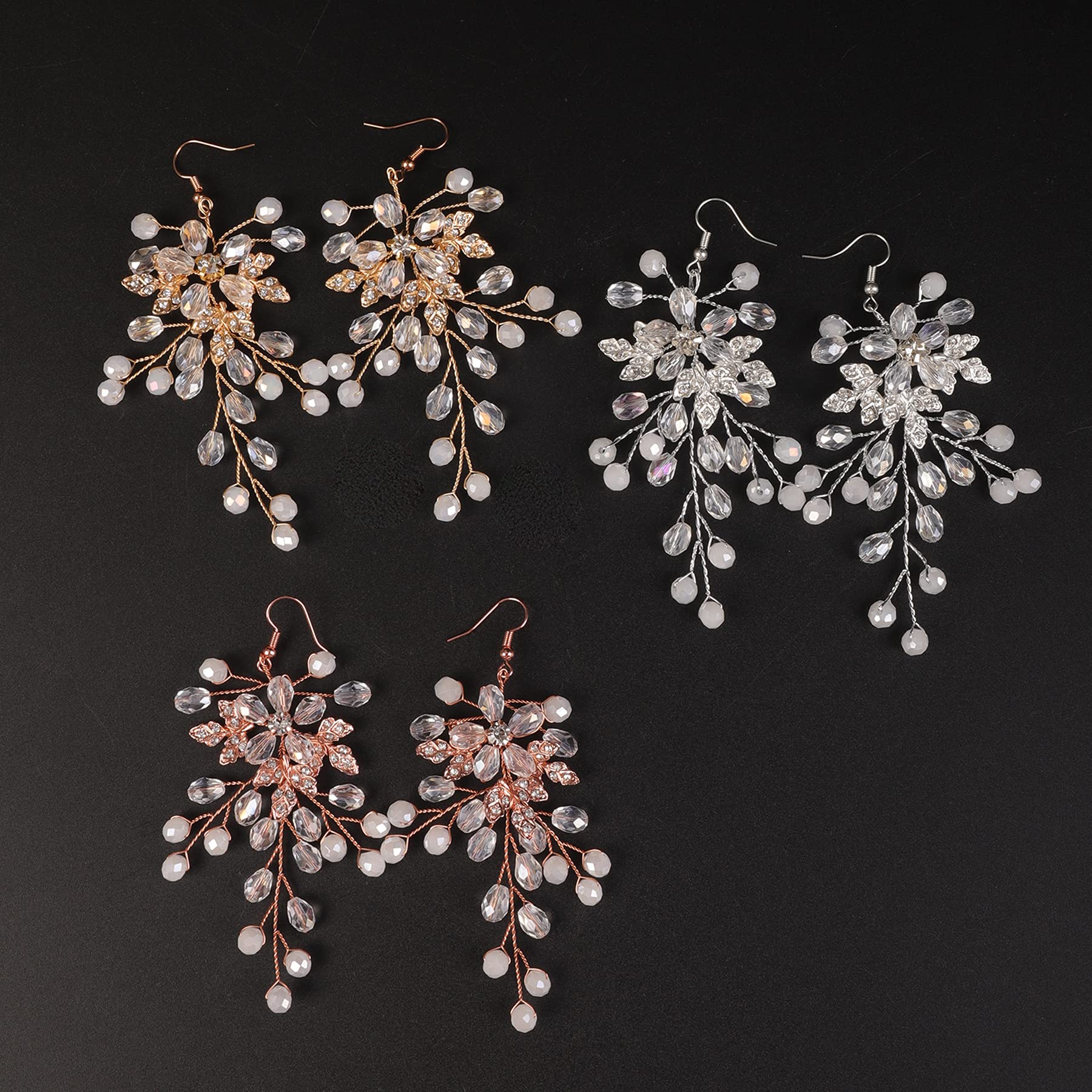 BERYUAN Crystal Flower Earings for Women Beads Wedding Earrings for Brides Bridal Bridesmaids Earrings Prom Earrings Accessories Esthetics (Silver)