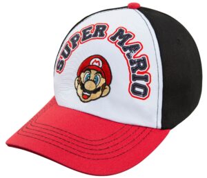 nintendo super mario men's baseball cap hat - adjustable snap closure - 100% cotton red-black adult size