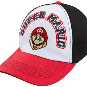 Nintendo Super Mario Men's Baseball Cap Hat - Adjustable Snap Closure - 100% Cotton Red-Black Adult Size