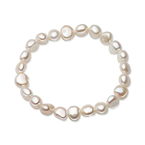 White Pearl Bracelet Stretch Cultured Freshwater Baroque Pearl Bracelet for Women Gift Wife Mother