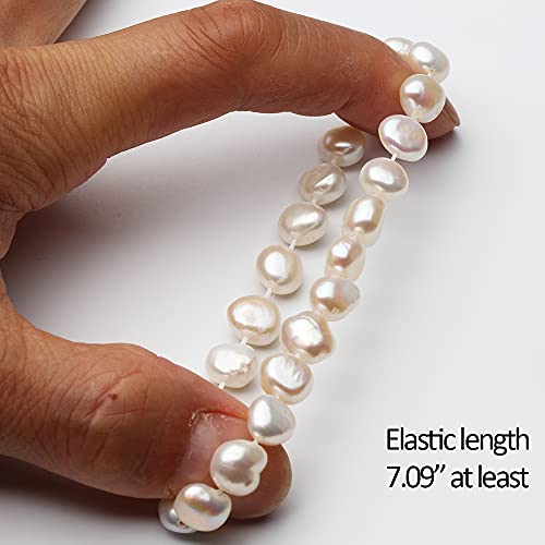 White Pearl Bracelet Stretch Cultured Freshwater Baroque Pearl Bracelet for Women Gift Wife Mother