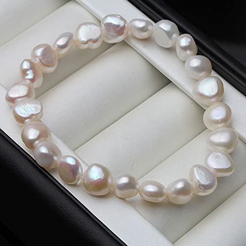 White Pearl Bracelet Stretch Cultured Freshwater Baroque Pearl Bracelet for Women Gift Wife Mother