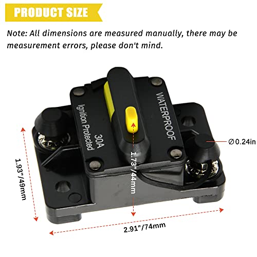 30Amp Circuit Breaker,12V-48V DC Fuse Holder with Reset Button for Car Audio Amps Overload Protection(30A)