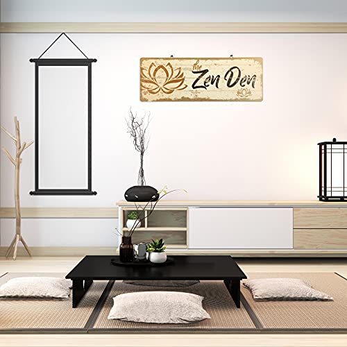 The Zen Den Lotus Wood Sign 15.75 x 5.9 Inch Lotus Yoga Sign Wooden Hanging Wall Sign with Hooks Meditation Home Decor for Yoga Studio Bathroom Bedroom Spiritual Room Decoration (Light Yellow)