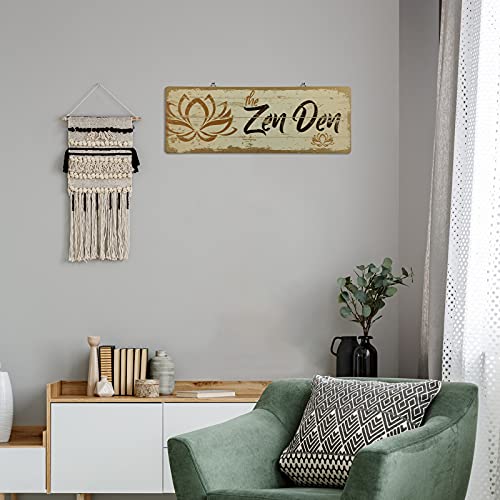 The Zen Den Lotus Wood Sign 15.75 x 5.9 Inch Lotus Yoga Sign Wooden Hanging Wall Sign with Hooks Meditation Home Decor for Yoga Studio Bathroom Bedroom Spiritual Room Decoration (Light Yellow)