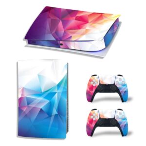 fottcz vinyl skin for ps5 digital edition console & controllers only, sticker decorate and protect equipment surface, colorful triangle