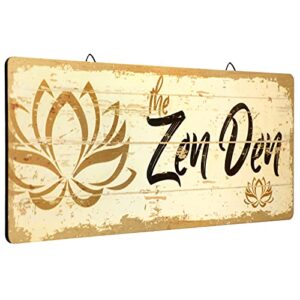 The Zen Den Lotus Wood Sign 15.75 x 5.9 Inch Lotus Yoga Sign Wooden Hanging Wall Sign with Hooks Meditation Home Decor for Yoga Studio Bathroom Bedroom Spiritual Room Decoration (Light Yellow)