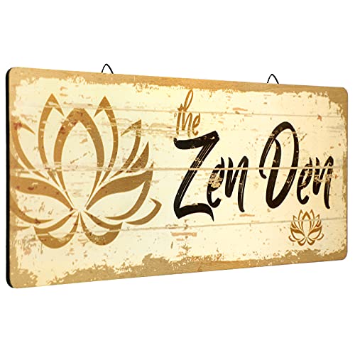 The Zen Den Lotus Wood Sign 15.75 x 5.9 Inch Lotus Yoga Sign Wooden Hanging Wall Sign with Hooks Meditation Home Decor for Yoga Studio Bathroom Bedroom Spiritual Room Decoration (Light Yellow)