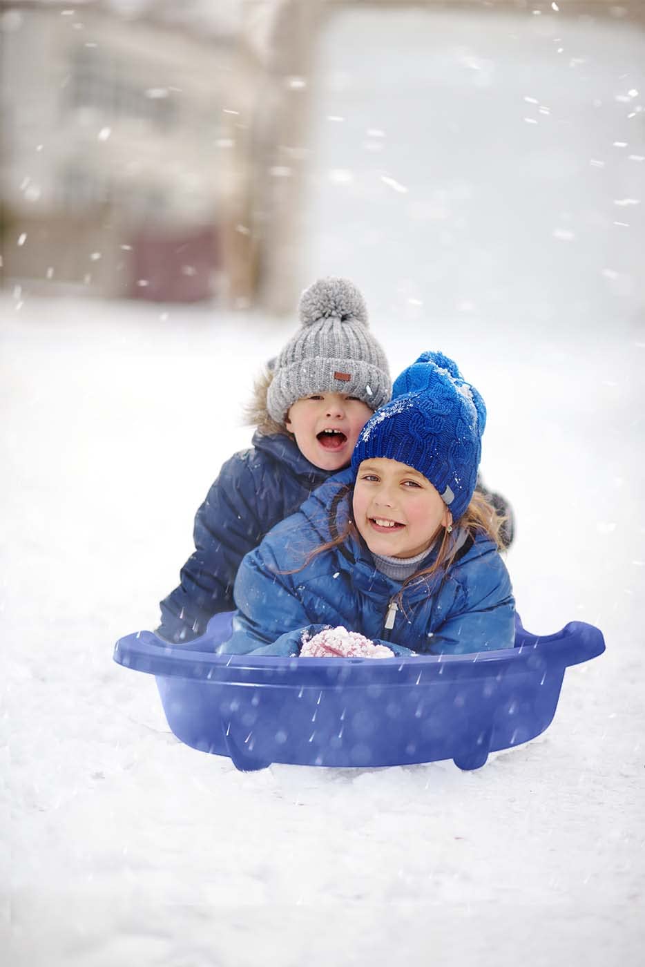 Superio Toboggan Snow Sled for Kids and Adults, 37" Plastic Sled with Pull Ropes (Blue)