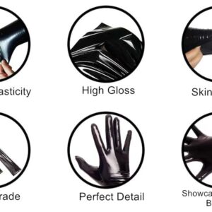 Ftshist Wet Look Gloves Black Shiny Arm Gloves Latex Leather Long Gloves for Women (Black, 28'' M)