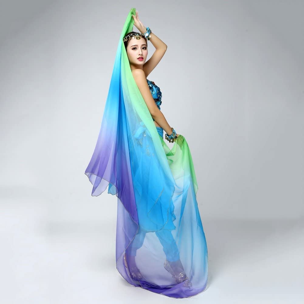 Nimiman Women Belly Dance Veil Chiffon, Dancing Hand Scarf Gradual Color Adult Size 2.5 * 1.4M (green blue purple)