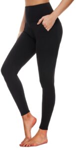 aoliks leggings with pockets for women - high waist tummy control yoga pants running gym workout dance pants black