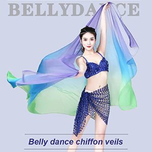 Nimiman Women Belly Dance Veil Chiffon, Dancing Hand Scarf Gradual Color Adult Size 2.5 * 1.4M (green blue purple)