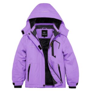 FARVALUE Girls Waterproof Skiing Jacket Windproof Winter Coat Warm Snow Coat with Removable Hood Purple 8