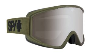 spy optic crusher elite snow goggle, winter sports protective goggles, color and contrast enhancing lenses, matte olive - bronze with silver spectra mirror lenses