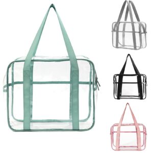 SxoSyo Clear Makeup Bags Large Travel Toiletry Bag for Women Transparent Bag with Handle Clear Cosmetic Bags Bathroom Organizer Bag PVC Zipper Closure Handbag Beach Bag (light blue)