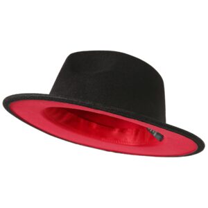 JOYEBUY Women Lady Two Tone Wide Brim Panama Hat Patchwork Colors Classic Fedora Hat with Belt Buckle (Black/Red, One Size)