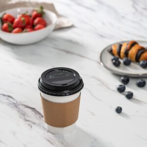 Comfy Package [12 oz. - 100 Sets Disposable Coffee Cups with Lids and sleeves - To Go Paper Hot Cups for Travel and Office Use