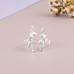 YKYLHSYXR Flamingo Gifts Hug Ring for Women - Gold and Silver Plated Original Aesthetic Flamingos Hugging Finger Warp Adjustable Open Ring,Valentine's Day Mother's Day Thanksgiving Gifts.