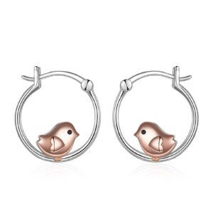 yfn birds earrings sterling silver small hoop earrings cute bird jewelry gifts for women daughter