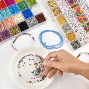 OIZEN 12000 Pcs DIY Glass Seed Beads for Jewelry Making Kit Bracelets Necklace Ring Making Kits Letter Alphabet Beads Art and Craft