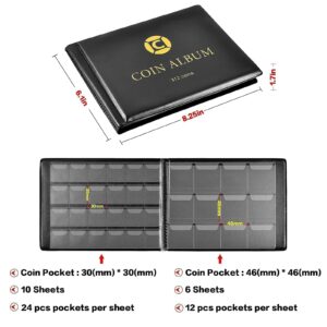 Coin Collection Supplies Book Holder for Collectors, Coins Collecting Album for 20 25 27 30 38 46mm. Coin Storage Display Organizer Case for Money Currency, Penny, Bill Commemorative