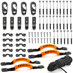 Kayak Carry Handle Rigging Kit - 4 Pcs Kayak Canoe Carry Handles with Rivet Pad Eyes & J - Hooks, 15 FT 6mm Elastic Bungee Cord Replacement Parts for Kayaks Canoes Boat Suitcase (Orange)