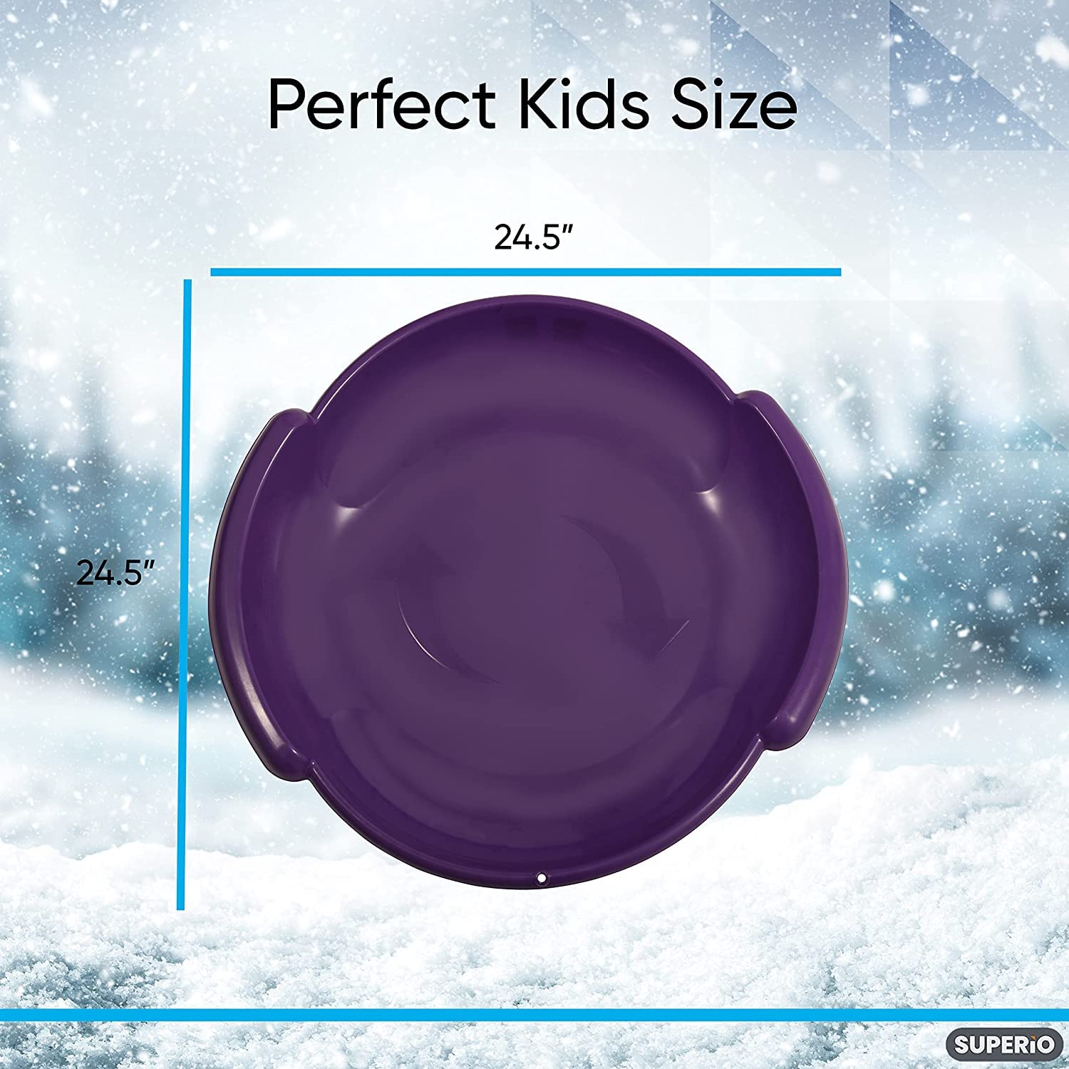 Superio Round Saucer Snow Sled, Purple Spiral Plastic Sled with Handles 24" Winter Snow Fun for Kids and Adults