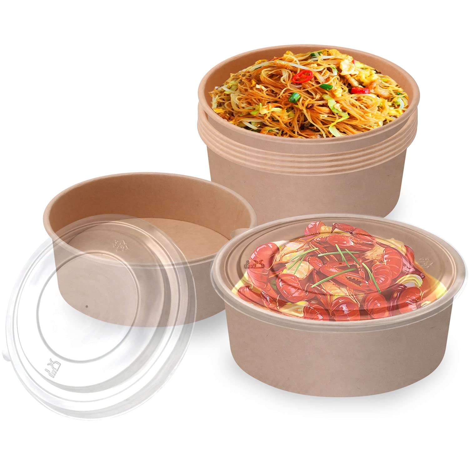 TOPtoper 50 Pcs 32 Oz Large Paper Bowls with Lids, Disposable Soup Serving Bowls Bulk Party Supplies for Hot/Cold Food, Soup (32 OZ)