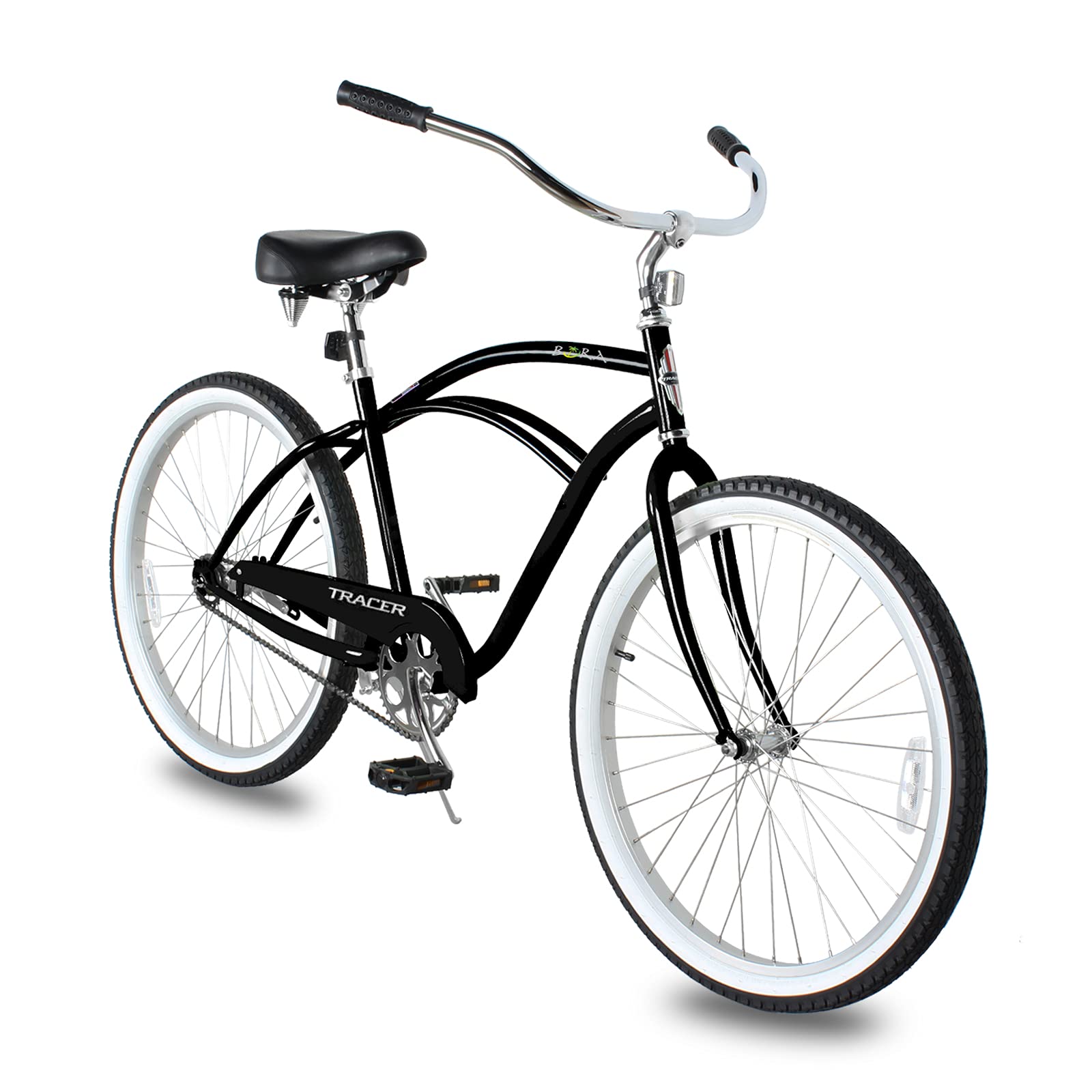 Tracer Bora Lightweight Beach Cruiser Bike for Adult, 26 Inch Wheels, Featuring Steel Step Over or Step Through Hi Ten Steel Frame, 1 Speed, Coaster Brake, Hybrid (Male, Black)