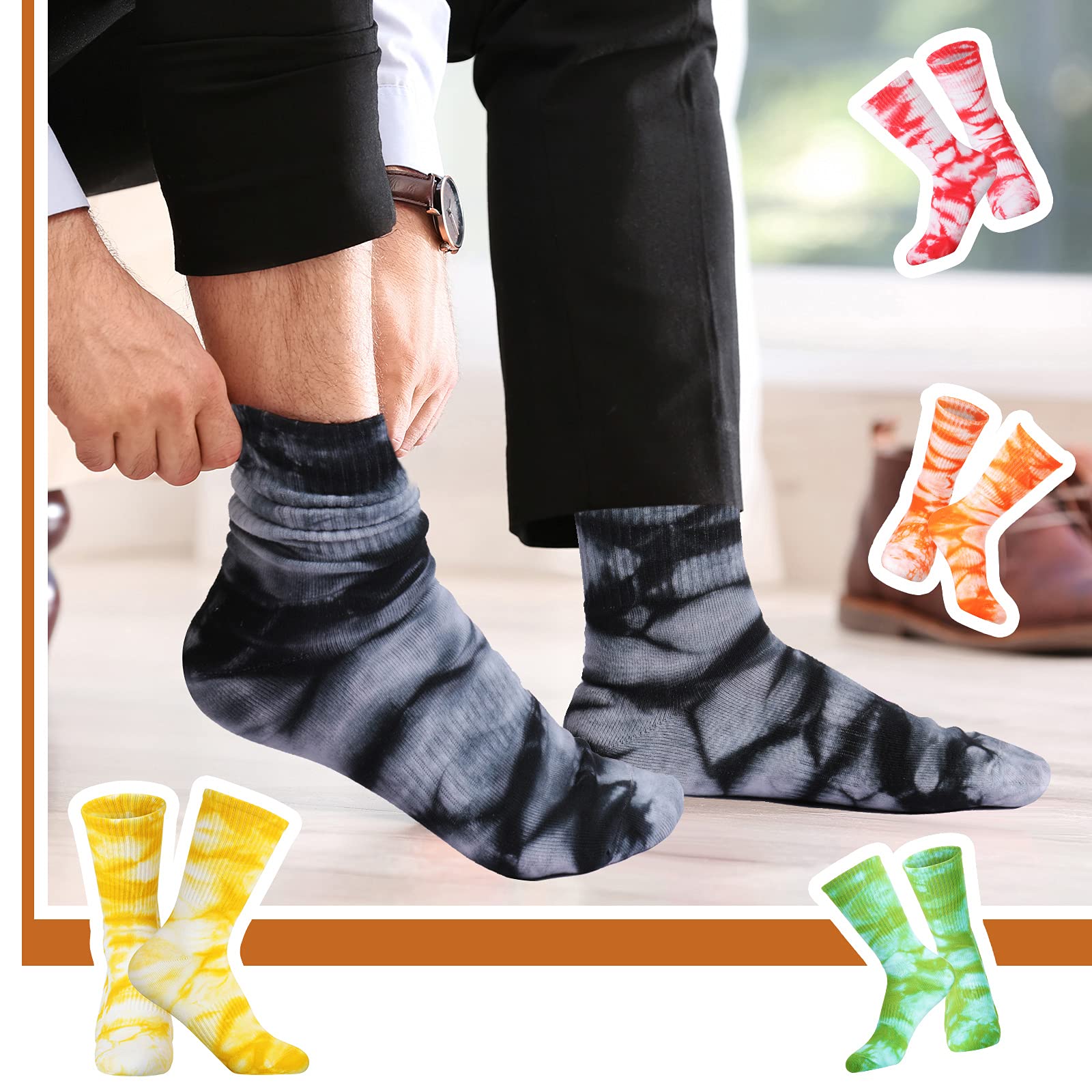 SATINIOR 8 Pairs Tie Dye Socks Graffiti Novelty Socks Colorful Funny Athletic Socks for Women Men GirlF (Casual Style)