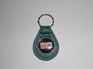 1960's sunbeam tiger vintage logo leather keychain - teal