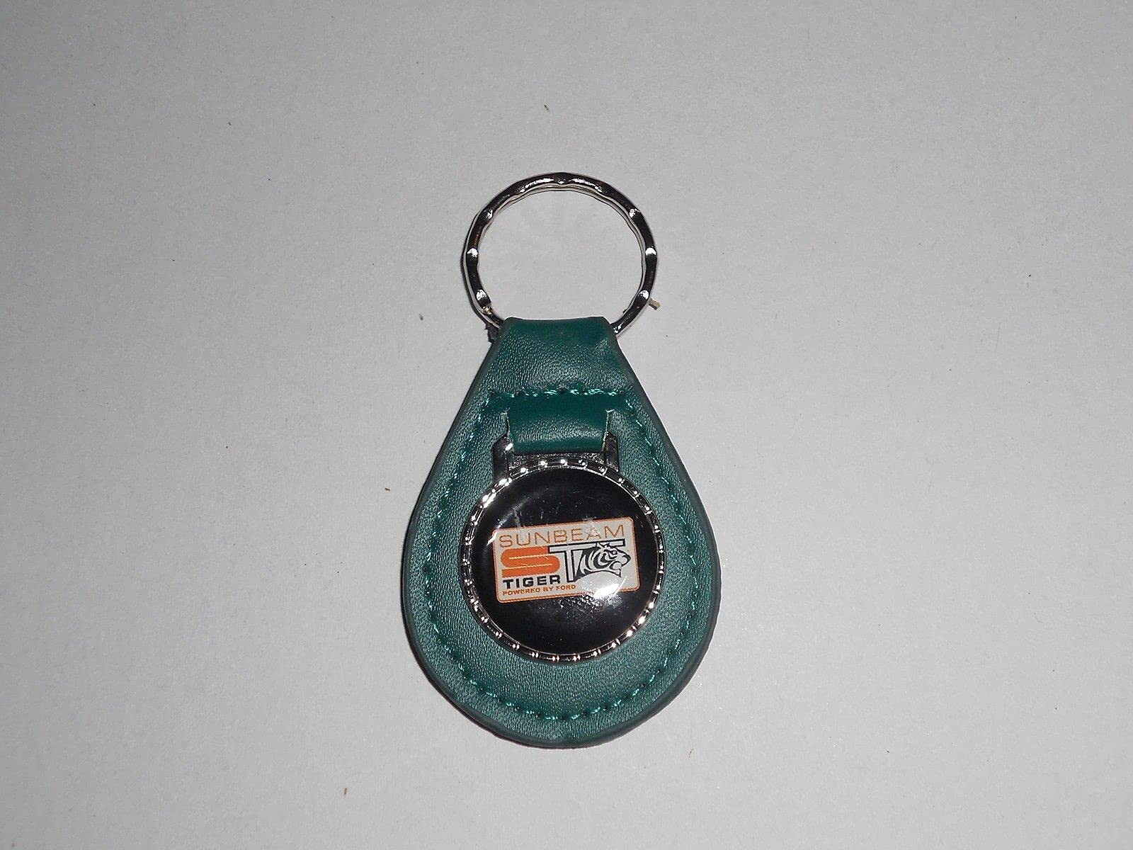 1960's SUNBEAM TIGER VINTAGE LOGO LEATHER KEYCHAIN - TEAL