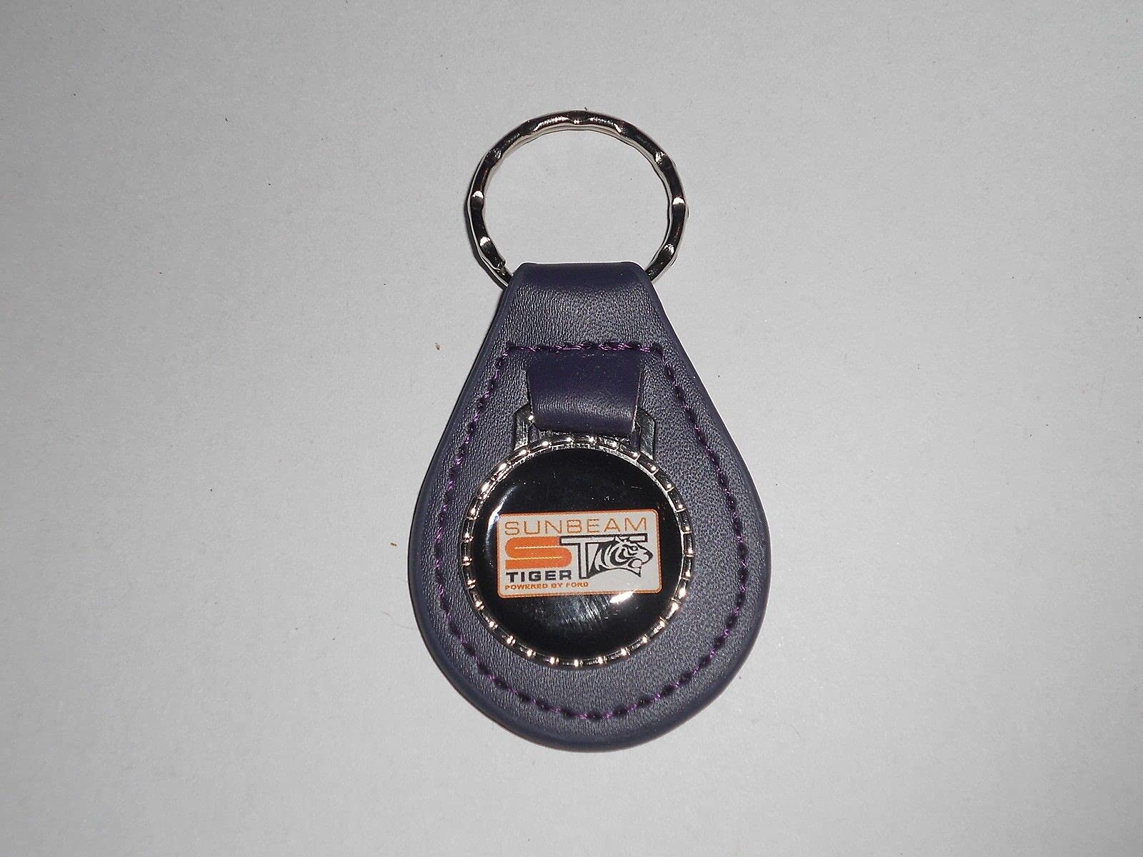 1960's SUNBEAM TIGER VINTAGE LOGO LEATHER KEYCHAIN - PURPLE