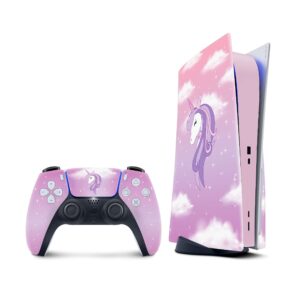 tacky design unicorn skin for playstation 5 console and 2 controllers, ps5 pink pastel kawaii skin vinyl 3m decal stickers full wrap cover (disc version)