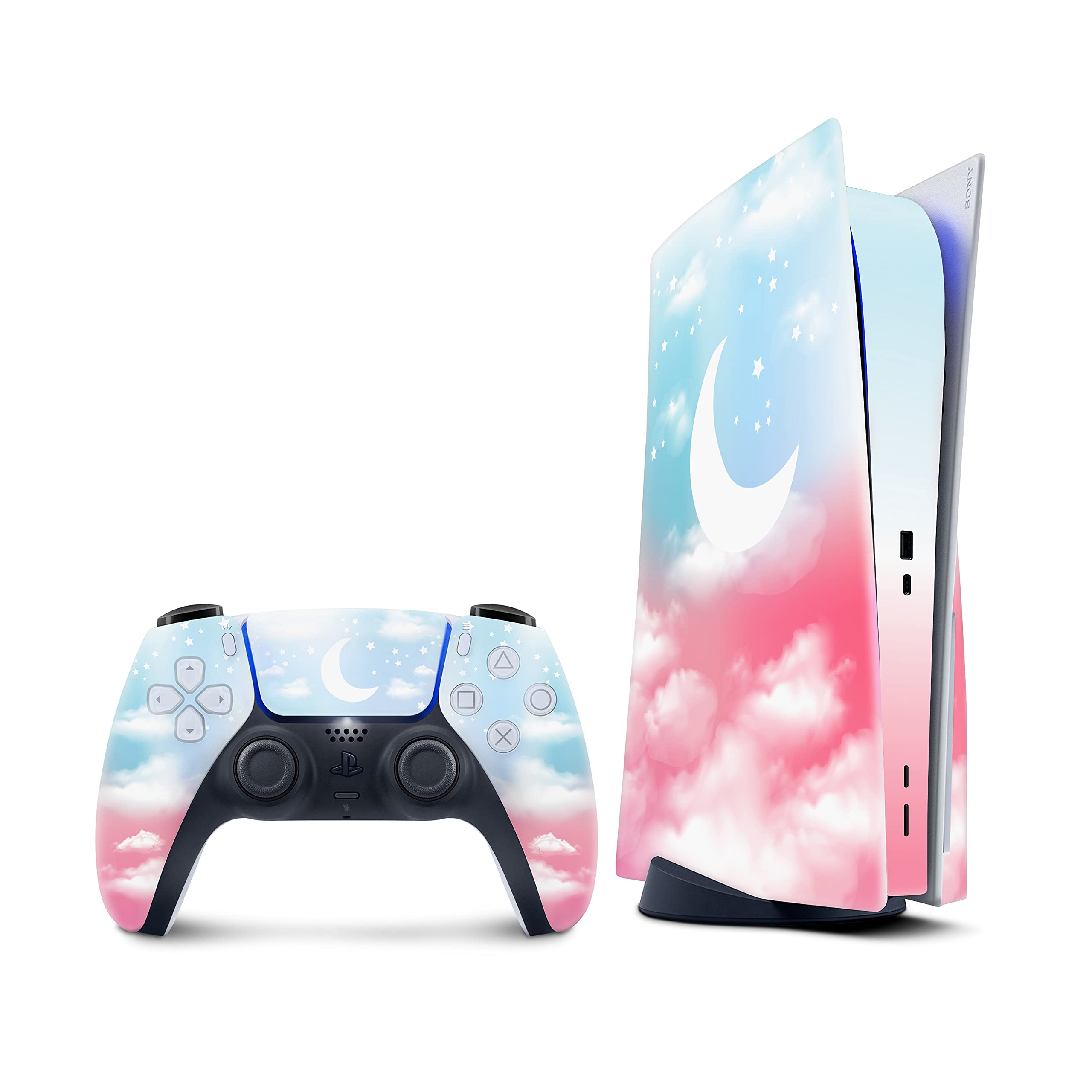 TACKY DESIGN Clouds PS5 Skin for PlayStation 5 Console and 2 Controllers, Blue skin Vinyl 3M Decal Stickers Full wrap Cover (Disk Edition)