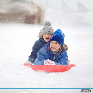 Superio Round Snow Saucer Sleds- 24” Plastic Disc Sleds for Kids and Adults- Heavy Duty Sled Discs with Handles for Downhill Sledding, Winter Outdoor Sports, (Red and Blue)