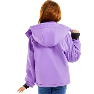 FARVALUE Girls Waterproof Skiing Jacket Windproof Winter Coat Warm Snow Coat with Removable Hood Purple 8