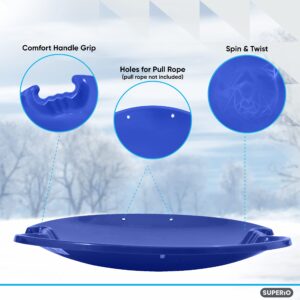 Superio Round Snow Saucer Sleds- 26” Plastic Disc Sleds for Kids and Adults- Heavy Duty Sled Discs with Handles for Downhill Sledding, Winter Outdoor Sports, (Red, Blue)