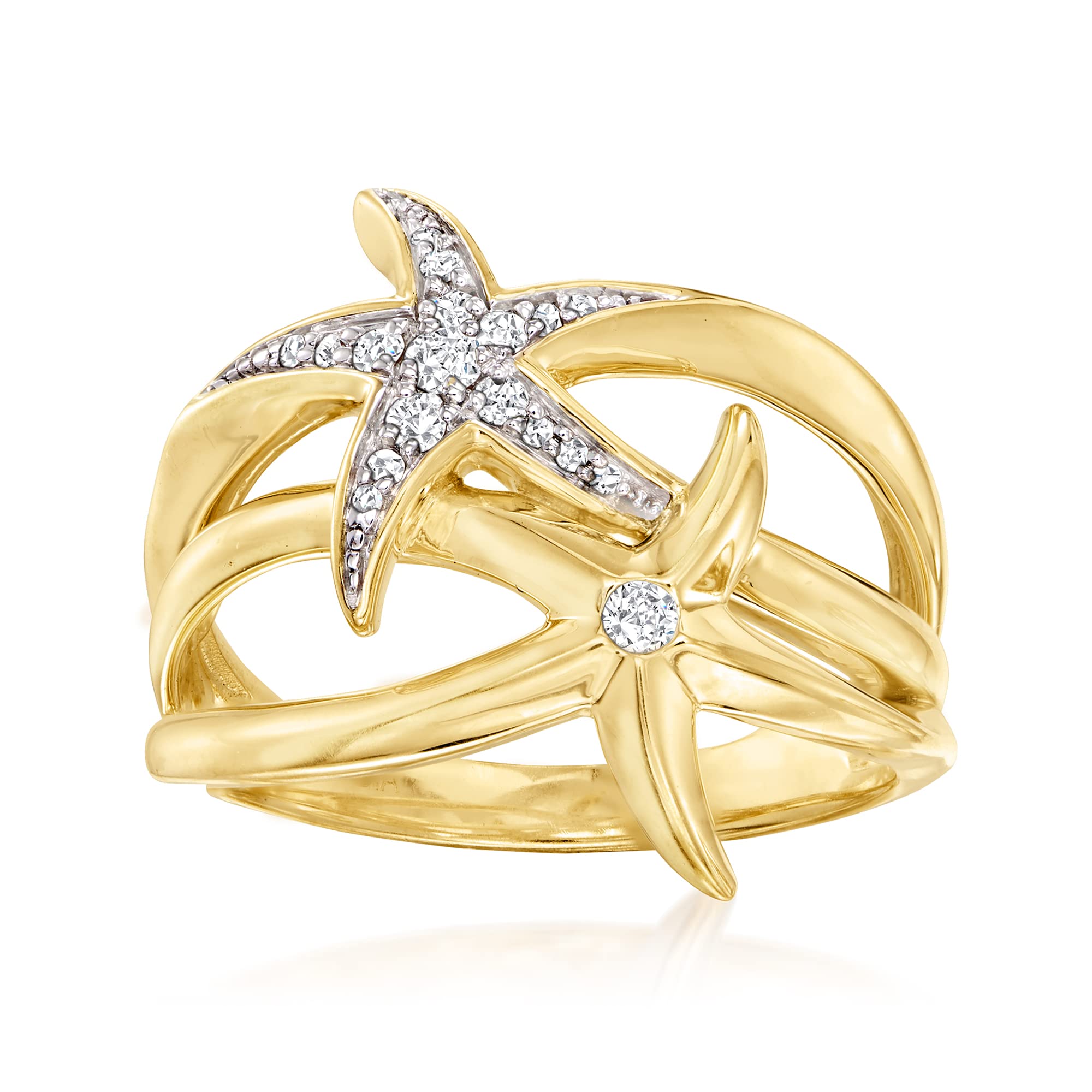 Ross-Simons 0.16 ct. t.w. Diamond Starfish Ring in 18kt Gold Over Sterling. Size 6