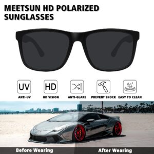 MEETSUN Polarized Sunglasses for Men Women Sports Fishing Driving Square Classic Sun Glasses UV400 Protection Matte Black Frame-Gray Lens