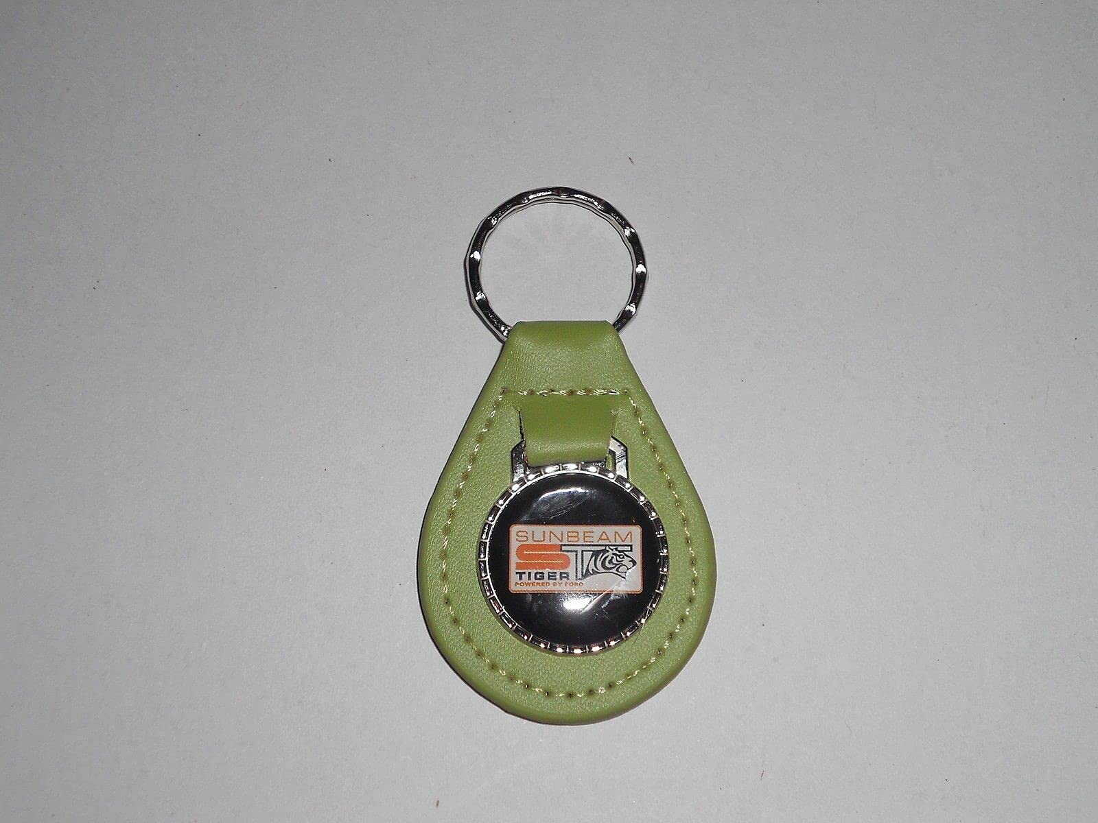 1960's SUNBEAM TIGER VINTAGE LOGO LEATHER KEYCHAIN - LIME GREEN