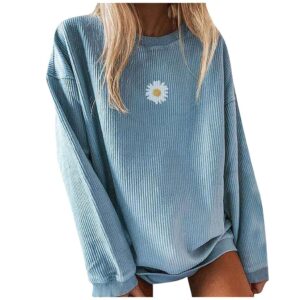 pgojuni crewneck sweatshirts for teen girls, womens sweatshirt loose waffle daisy graphic casual long sleeve basic blouse pullover