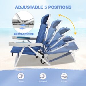 RedSwing Portable Backpack Beach Chair, Multi-Position Folding Low Beach Chair for Adults, Aluminum Heavy Duty Compact Chair for Concert, Beach, Picnic, 2 Pack of Blue