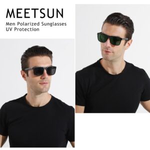 MEETSUN Polarized Sunglasses for Men Women Sports Fishing Driving Square Classic Sun Glasses UV400 Protection Matte Black Frame-Gray Lens