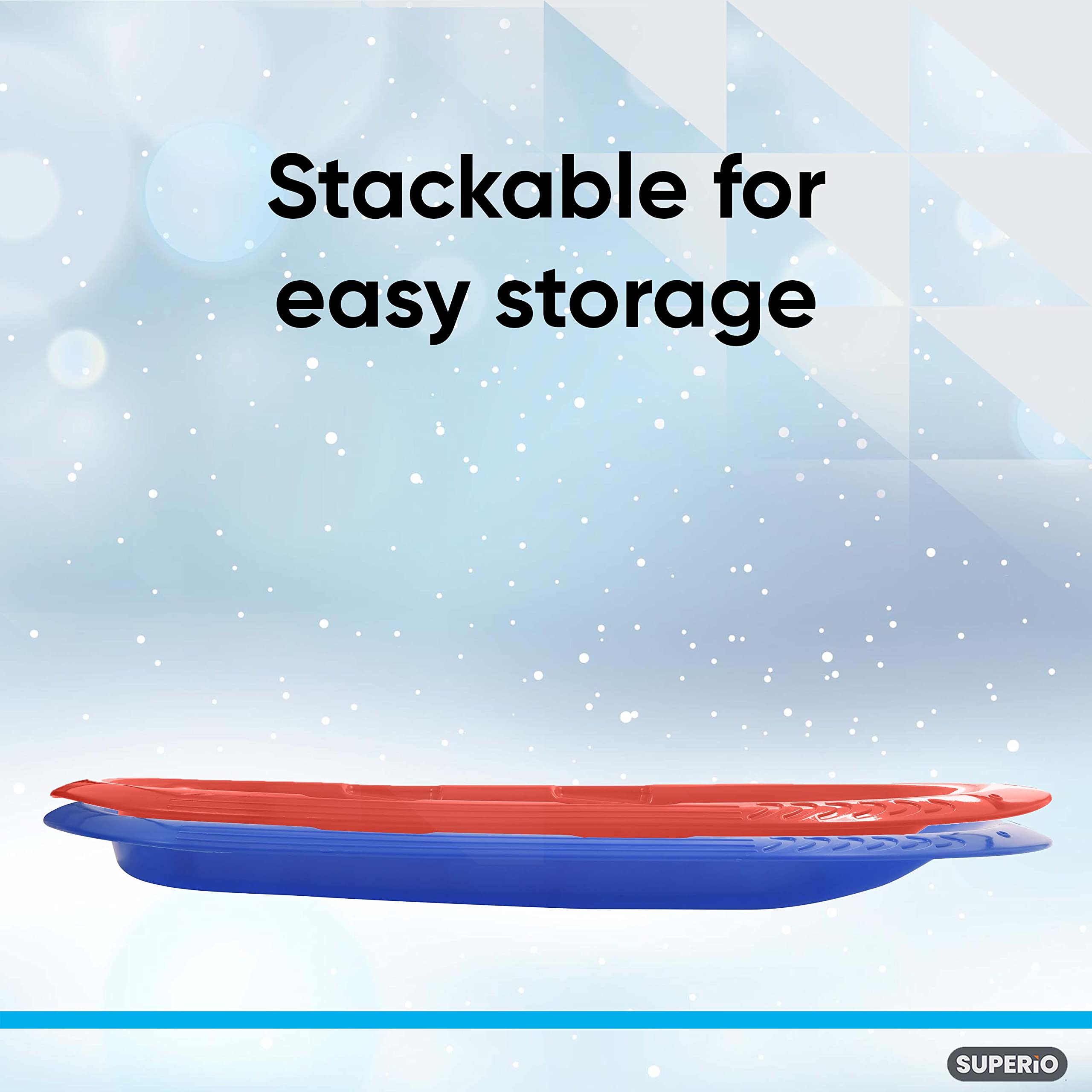 Superio Toboggan Snow Sleds for Kids and Adults, 48" Heavy Duty Plastic Sliders with Handles and Hole for Pull Ropes- Kid and Adult Winter Fun (48 Inches, Red-Blue)