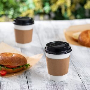 Comfy Package [12 oz. - 100 Sets Disposable Coffee Cups with Lids and sleeves - To Go Paper Hot Cups for Travel and Office Use