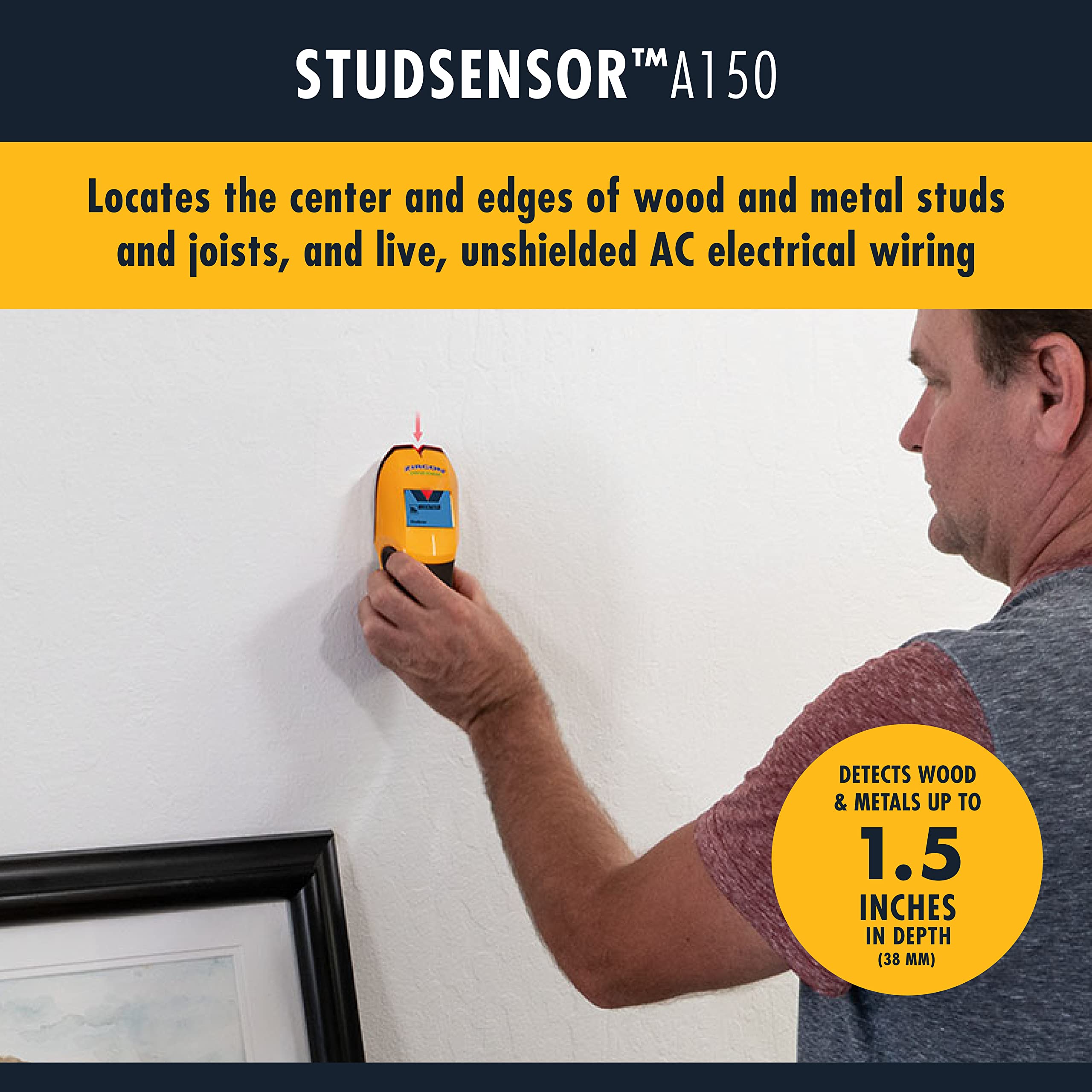 Zircon StudSensor A150 Wall Scanner and Center/Edge Locating Stud Finder with WireWarning Detection and Signal Strength Indicator, Center Finding